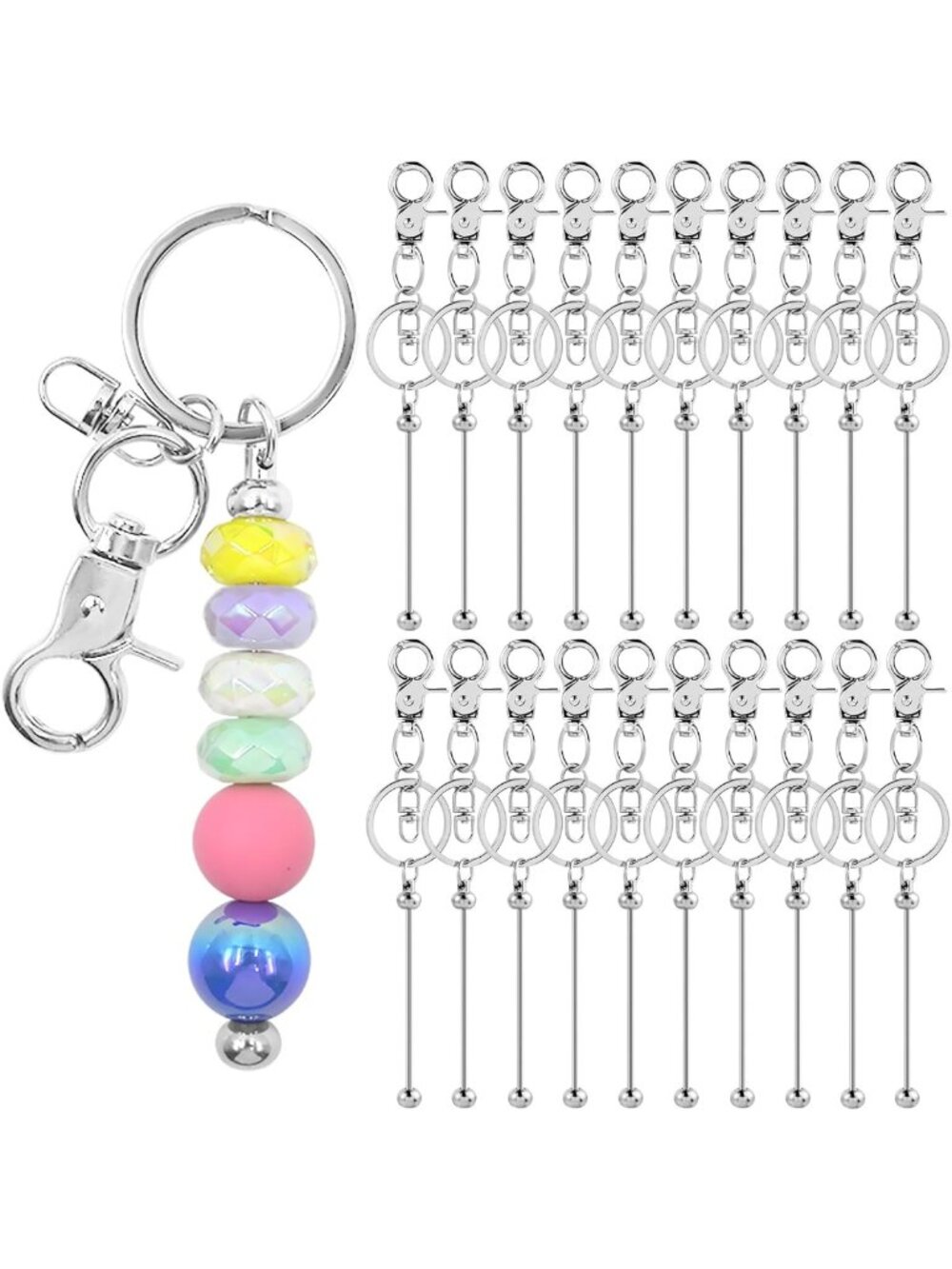 DIY Beadable Keychain Kit - 20 Metal Blanks & Supplies for Custom Crafts